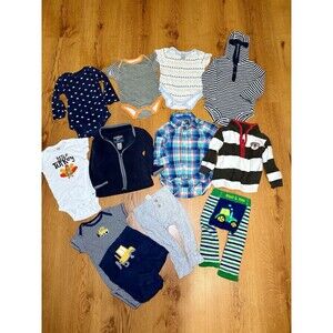 Baby Boy 9 Month Lot- Carters, Osh Kosh, Blade & Rose 12 Pcs Fall Winter Outfits